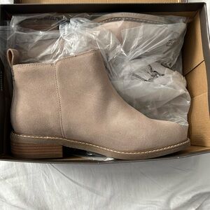 Tan suede booties NWT, women’s size 11 wide.